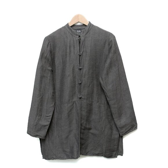 Eileen Fisher Italian Linen Blend Tunic Top Jacket Frog Closure Pockets Grey - Picture 3 of 11